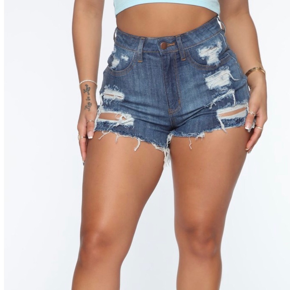 Distressed jean shorts